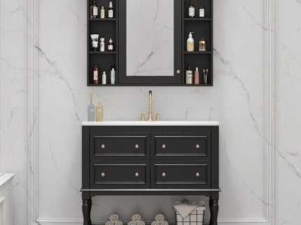 Bathroom Vanity With Medicine Cabinet, Storage Cabinet With 4 Drawers, Adjustable Shelf Mirror