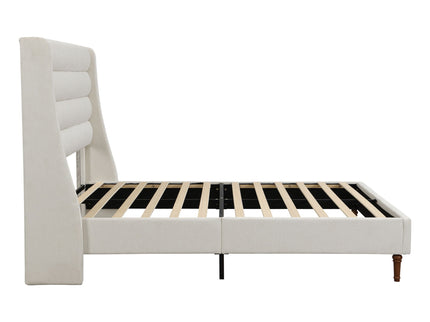 Modern Upholstered Platform Bed With Wave Shaped Headboard