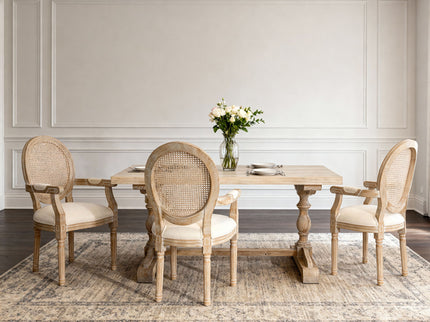 French Vintage Upholstered Fabric Dining Armchair (Set of 2) - Beige