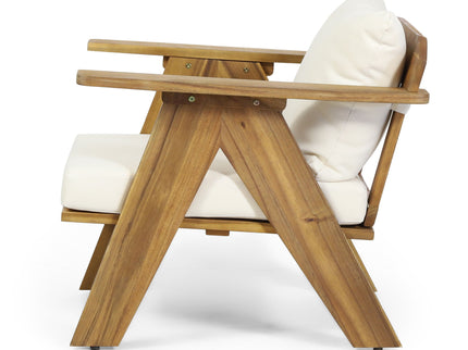 Outdoor Acacia Wood Club Chairs With Cushions (Set of 2) - Teak / Beige