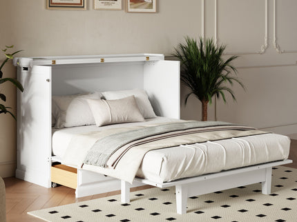 Solid Pine Murphy Bed Chest Cube Cabinet Bed With Charging Station And Large Storage Drawer For Home Office Or Small Room