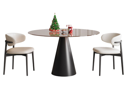 Round Dining Table - Black / Brown - Glass