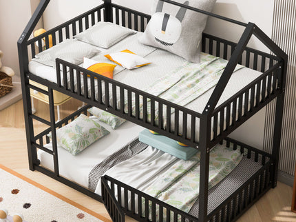 Metal House Bunk Bed With Fence And Door