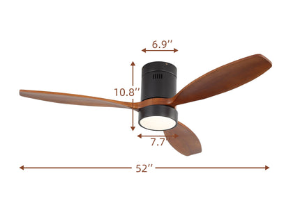 52" Reversible Ceiling Fan With Dimmable Light And Remote Control, DC Motor, Memory Function - Matte Black