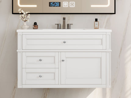 Modern Wall Mounted Floating Cabinet With Double Drawer And Sink