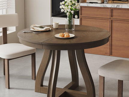 Round Extendable Dining Tabl, Middle Leaf, Curved Legs