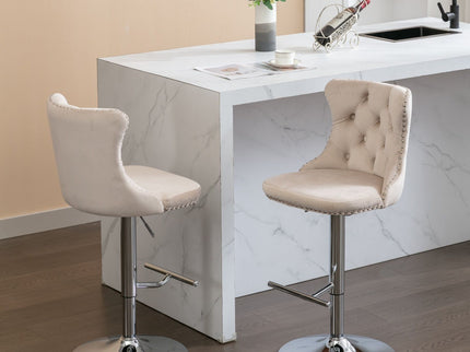 Swivel Barstools Adjusatble Seat Height From 25-33", Modern Upholstered Base Bar Stools With Backs Comfortable Tufted For Home Pub And Kitchen Island (Set of 2)