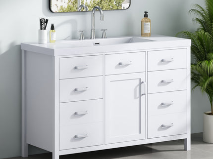47.25" Modern Bathroom Vanity With Sink, Soft Close Single Door & 6 Drawers - White