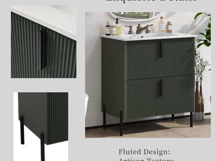 Bathroom Vanity With Ceramic Sink, Fluted Design