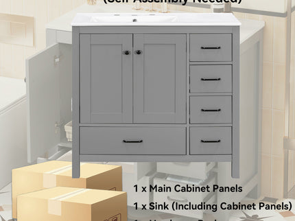 Bathroom Vanity With Sink Combo, 2 Soft Close Doors And 5 Drawers