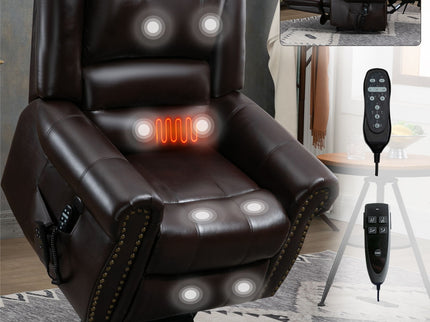 Power Lift Recliner Chair Heat Massage Dual Motor Infinite Position With USB Ports - Antique Brown