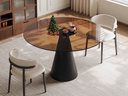 Round Dining Table - Black / Brown - Glass