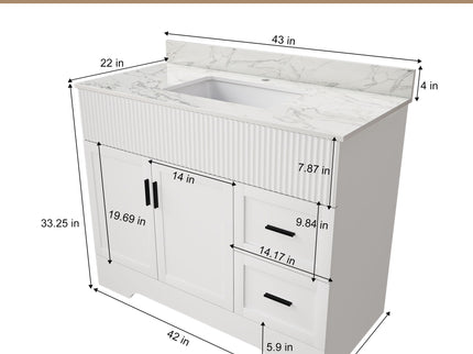 Bathroom Vanity Set, Fluted Cabinet, Soft Close Doors & Drawers, Single Faucet Hole, Sink Included - White