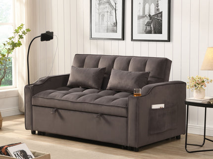 Modern Loveseat Futon Sofa With Pullout Bed, Adjustable Reclining Backrest, Toss Pillows
