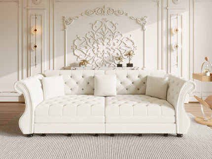 Oversized Chesterfield Pull Out Sofa Bed, Roll Arm Couch With Flower Tufting For Living Room
