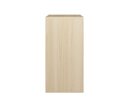 Storage Cabinet With Sliding Doors, 2 Tier Open And Closed Shelves Organizer - Natural / White