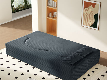 Modern Floor Sofa With 2 Pillows, Convertible Twin Size Folding Mattress For Living Room