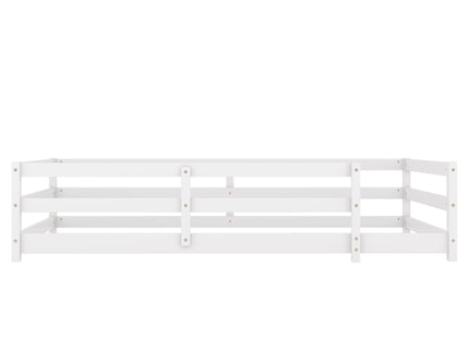 Twin Size Montessori Floor Bed With Fence - White