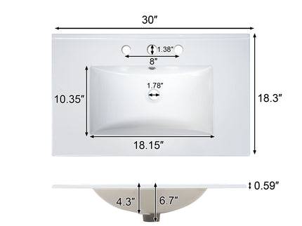 Bathroom Vanity With Sink, 1 Divided Drawer And 2 Soft Close Doors With Double Shelf