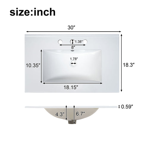 Bathroom Vanity With Sink, 1 Divided Drawer And 2 Soft Close Doors With Double Shelf