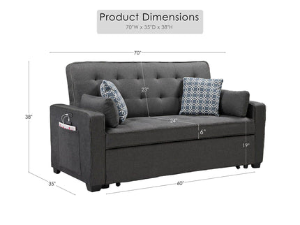 William - Sleeper Sofa With 2 USB Charging Ports And 4 Accent Pillows - Gray