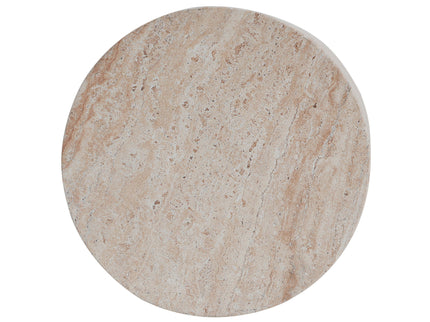 Modern Concrete Side Table With Travertine, Indoor / Outdoor Use - Beige