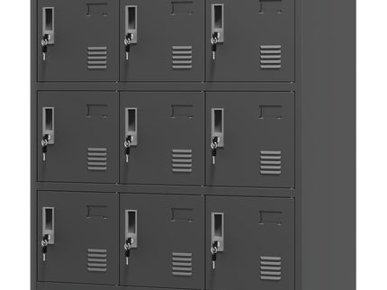 9 Door Employee Storage Locker With Card Slot, Lockers For Office, Gym, School, And Home - Black