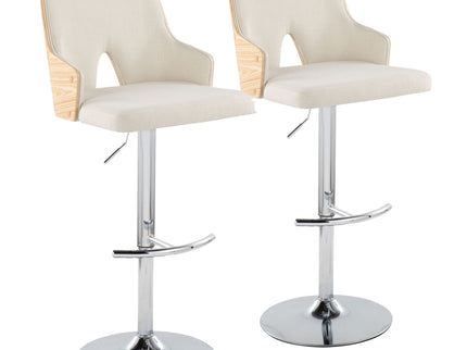 Stella - Contemporary Adjustable Barstool Stool With Swivel & Rounded T Footrest (Set of 2)