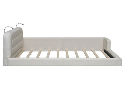Queen Size Upholstered Platform Bed With 2 Reading Lights - White
