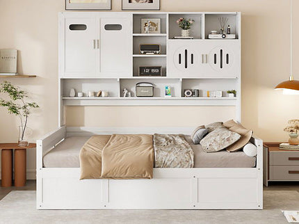 Daybed With All-In-One Cabinet And Shelf