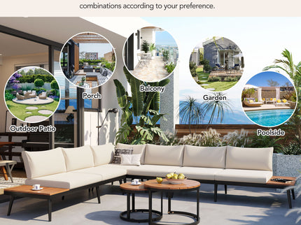 Modern Outdoor Sectional Sofa Set With Nesting Coffee Tables