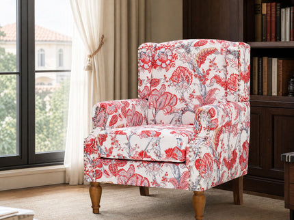 Accent Chair With Floral Upholstery And Nailhead Trim