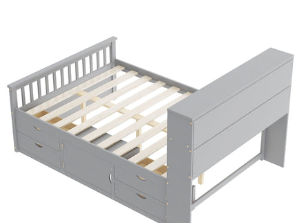 Captain Platform Bed Frame With Bookcase Headboard, 4 Drawers, Storage Shelves