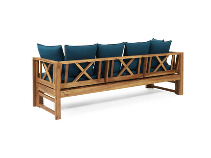 Outdoor Daybed With X-Shaped Panel Backrest And Armrests - Teak