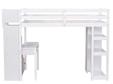 Loft Bed With Storage Drawers, Desk And Stairs With Shelves