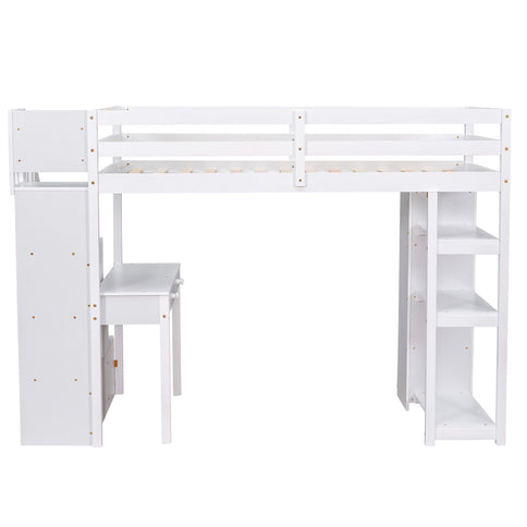 Loft Bed With Storage Drawers, Desk And Stairs With Shelves