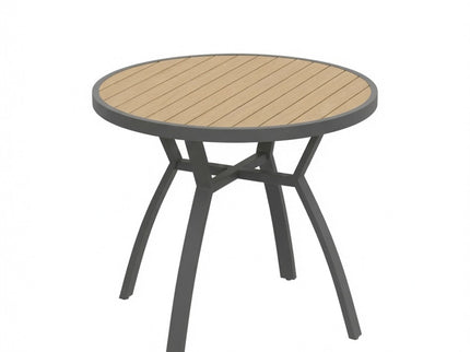 Outdoor Round Patio Table With Slatted Top - Gray