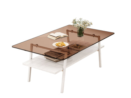 Rectangle Coffee Table, Tempered Glass Tabletop Modern Table For Living Room