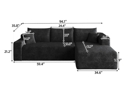 Cloud Sectional Sofa, Comfort U-Shaped Sofa For Living Room - Black