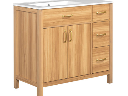 Bathroom Vanity, 2 Soft Close Doors, 3 Soft Close Drawers, Adjustable Shelf - Wood