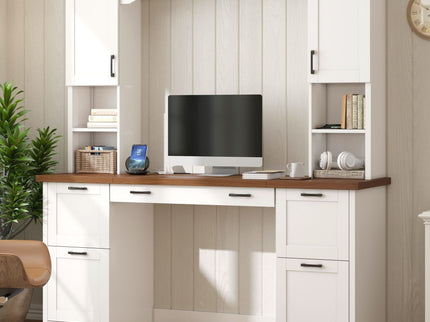 Farmhouse Computer Desk With Hutch