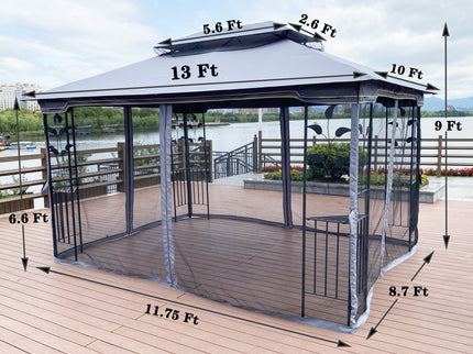 Patio Gazebo Tent With Ventilated Double Roof And Mosquito Net For Backyard Or Garden