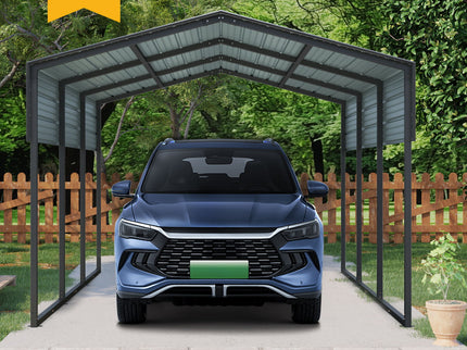 10 X 15 Ft Carport, Outdoor Carport, Heavy Duty Carport Canopy With Galvanized Steel Roof And Frame, Metal Carport Large Garage For Driveway Car, Truck - Charcoal