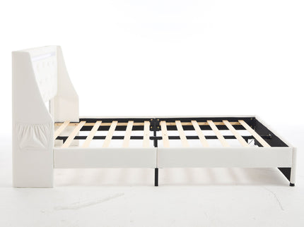 Wingback Upholstered Bed Frame With LED Lights, Charging Station