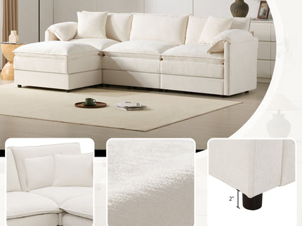 Modular Sectional With Deep And Wide Seat, Cloud Couch Set With Double Cushions Sofa With Movable Ottoman