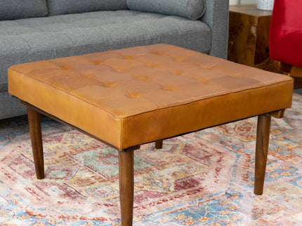 Mark - Tufted Square Genuine Upholstered Ottoman