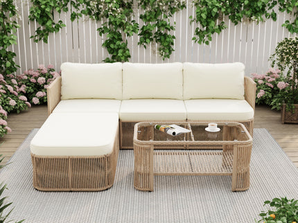 Outdoor Modular Conversation Sofa With Cushions And Coffee Table - Beige