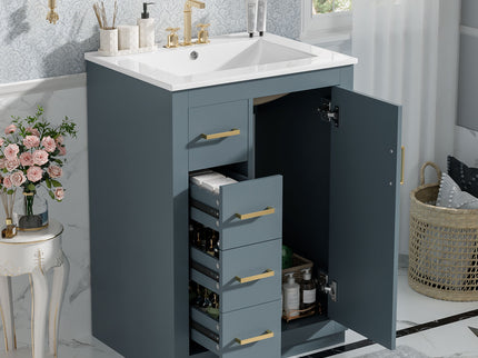 Bathroom Vanity With Integrated Sink, Rectangular Cabinet With 1 Door And 3 Drawers