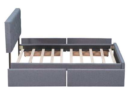 Upholstered Platform Bed With Classic Headboard And Drawers, No Box Spring Needed