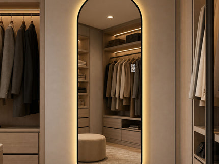 65" X 24" Arched LED Full Length Mirror With Frame, 3 Color Temperatures & Stepless Dimming - Black